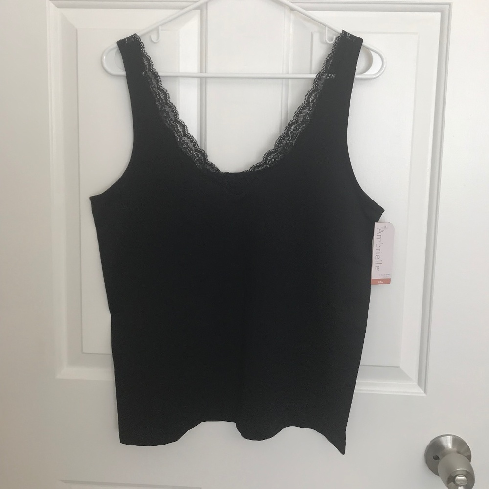 Ambrielle Reversible Seamless Lace V-Neck Shapewear Tank Size XXL Black - Picture 2 of 5